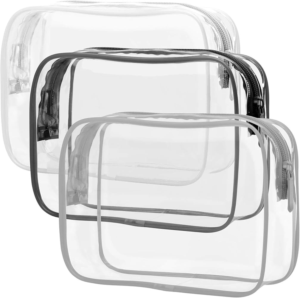 Clear Toiletry Bag, Packism 3 Pack TSA Approved Toiletry Bag Quart Size Bag, Travel Makeup Cosmetic  | Amazon (US)