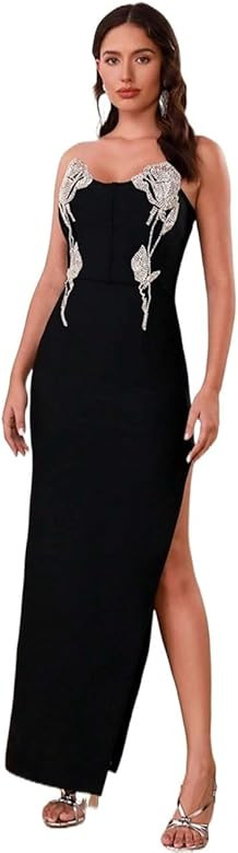 IFAJOOR Womens Dresses, Floral Rhinestone Split Thigh Tube Dress, Casual Dresses for Women | Amazon (US)