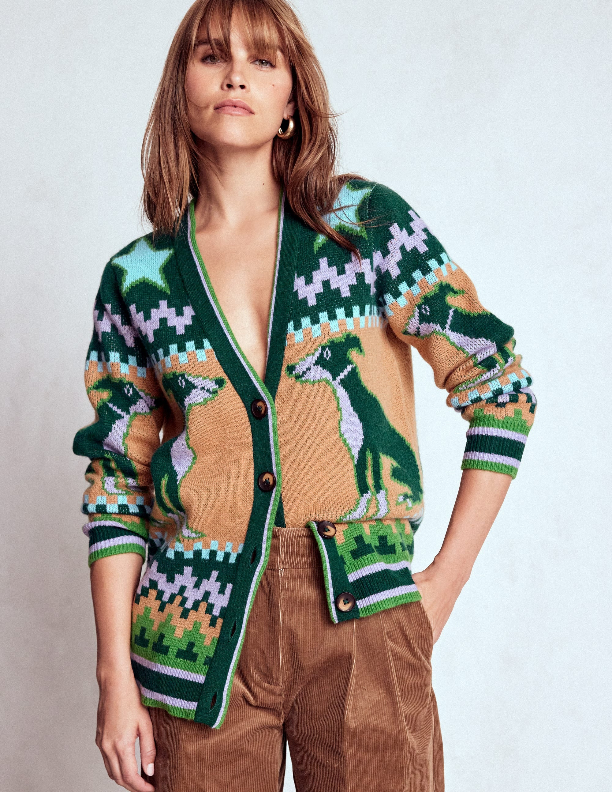 Quinn Boyfriend Cardigan-Emerald Night Whippet | Boden UK