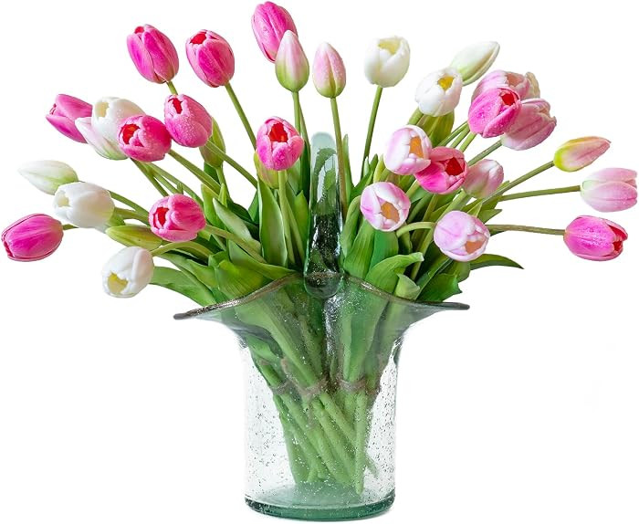 40pcs Artificial Tulips Flowers, Latex Bouquet, Fake Tulips for Office Wedding Party Home Kitchen... | Amazon (US)