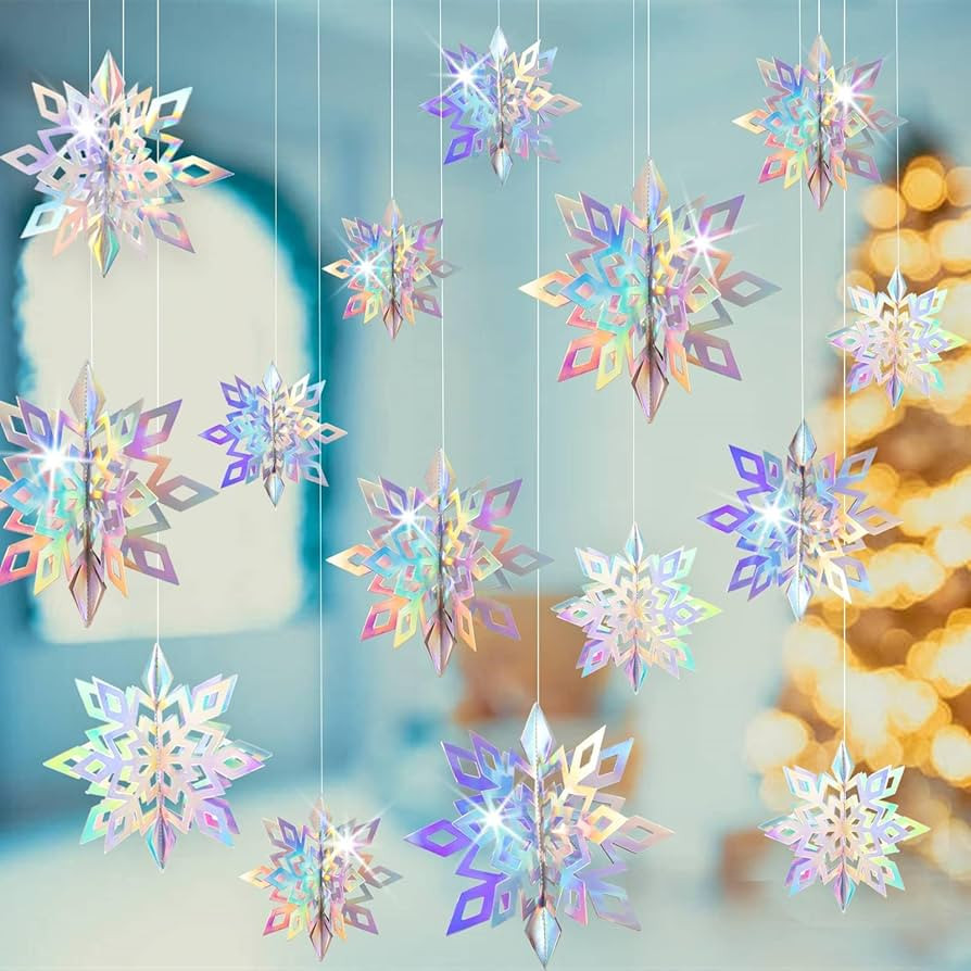 GuassLee Christmas Hanging Snowflakes Decorations Clearance 15pcs 3D Iridescent Paper Snowflakes ... | Amazon (US)