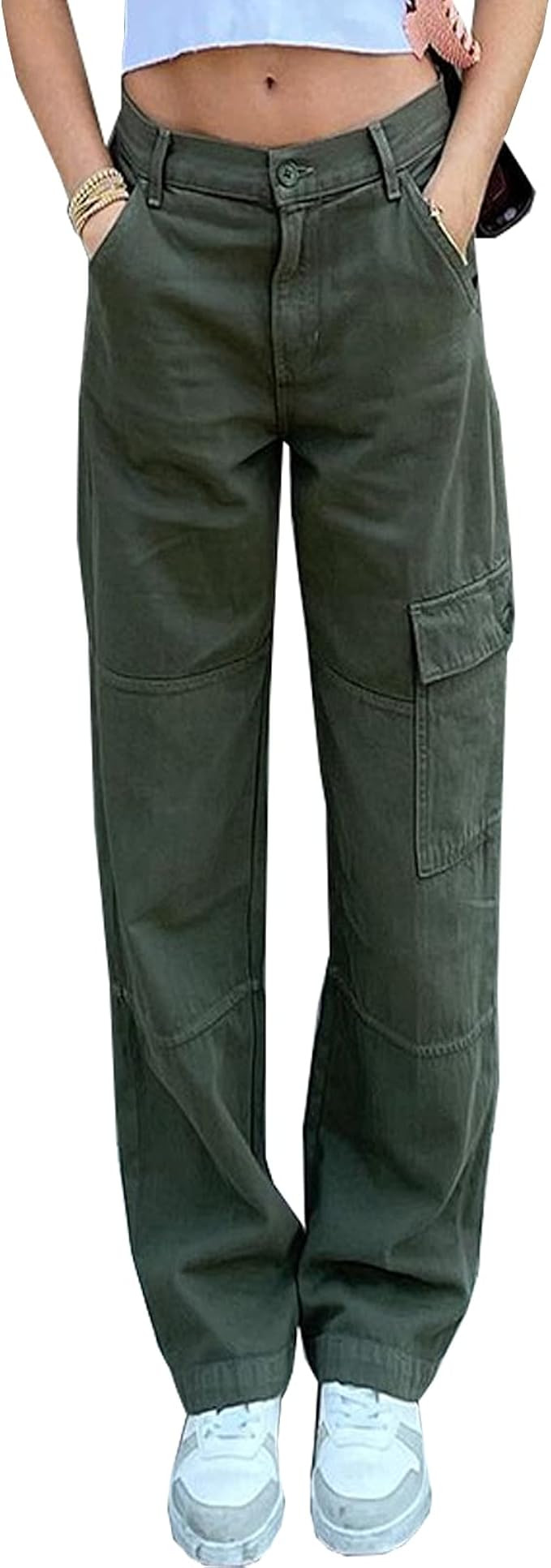 Women's High Waist Baggy Jeans Flap Pocket Relaxed Fit Straight Wide Leg Y2K Fashion Cargo Jeans | Amazon (US)