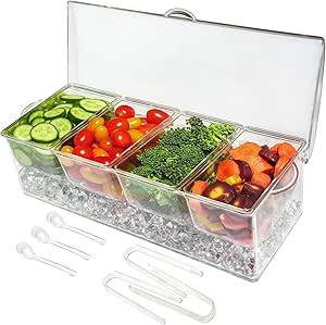 Ice Chilled 4 Compartment Condiment Server Caddy - Serving Tray Container with 4 Removable Dishes... | Amazon (US)