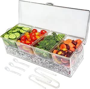 Ice Chilled 4 Compartment Condiment Server Caddy - Serving Tray Container with 4 Removable Dishes... | Amazon (US)