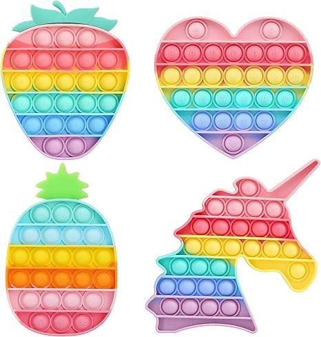 HiUnicorn 4 Pack Poppers Pop Sound Fidget Toys Gifts for Girls, Rainbow Unicorn Push Bubble Poppi... | Amazon (US)