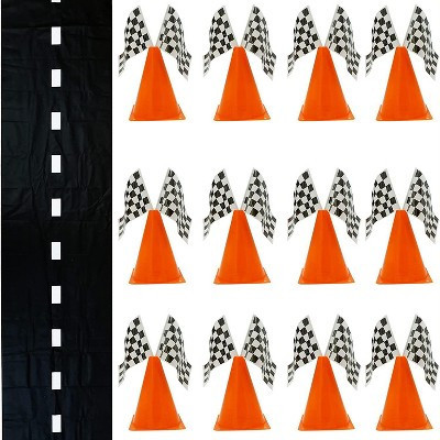 4E’s Novelty 38-Piece Race Car Party Decoration Set – Traffic Cones, Checkered Flags & Racetrack Floor Runner for Birthday Parties | Target