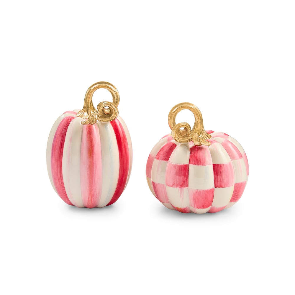 Bubblegum Check and Stripe Petite Pumpkins, Set of 2 | MacKenzie-Childs