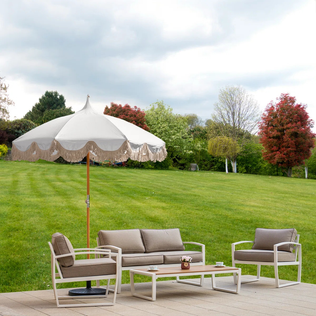 6.5-ft Beech Wood Rotation Tilt Market Patio Pagoda Umbrella | Wayfair North America