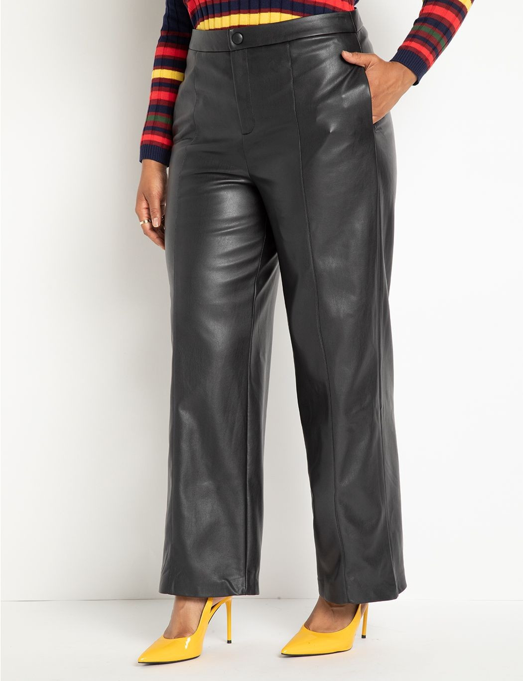 Wide Leg Faux Leather Pant | Women's Plus Size Pants | ELOQUII | Eloquii
