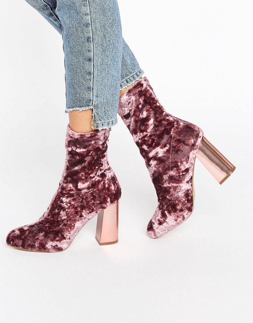 Missguided Velvet Blocked Heeled Sock Boots - Pink | ASOS US