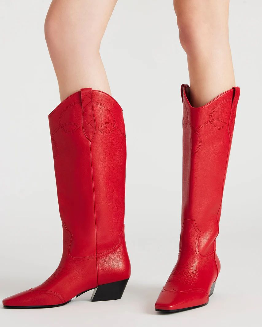 DOLLIE Red Leather Western Boot | Women's Boots | Steve Madden (US)