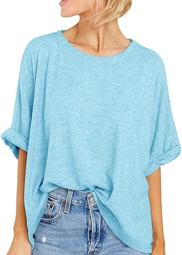 Langwyqu Womens Tops Oversized Tshirts Summer Short Sleeve T Shirts Casual Loose Fit Basic Tees | Amazon (US)