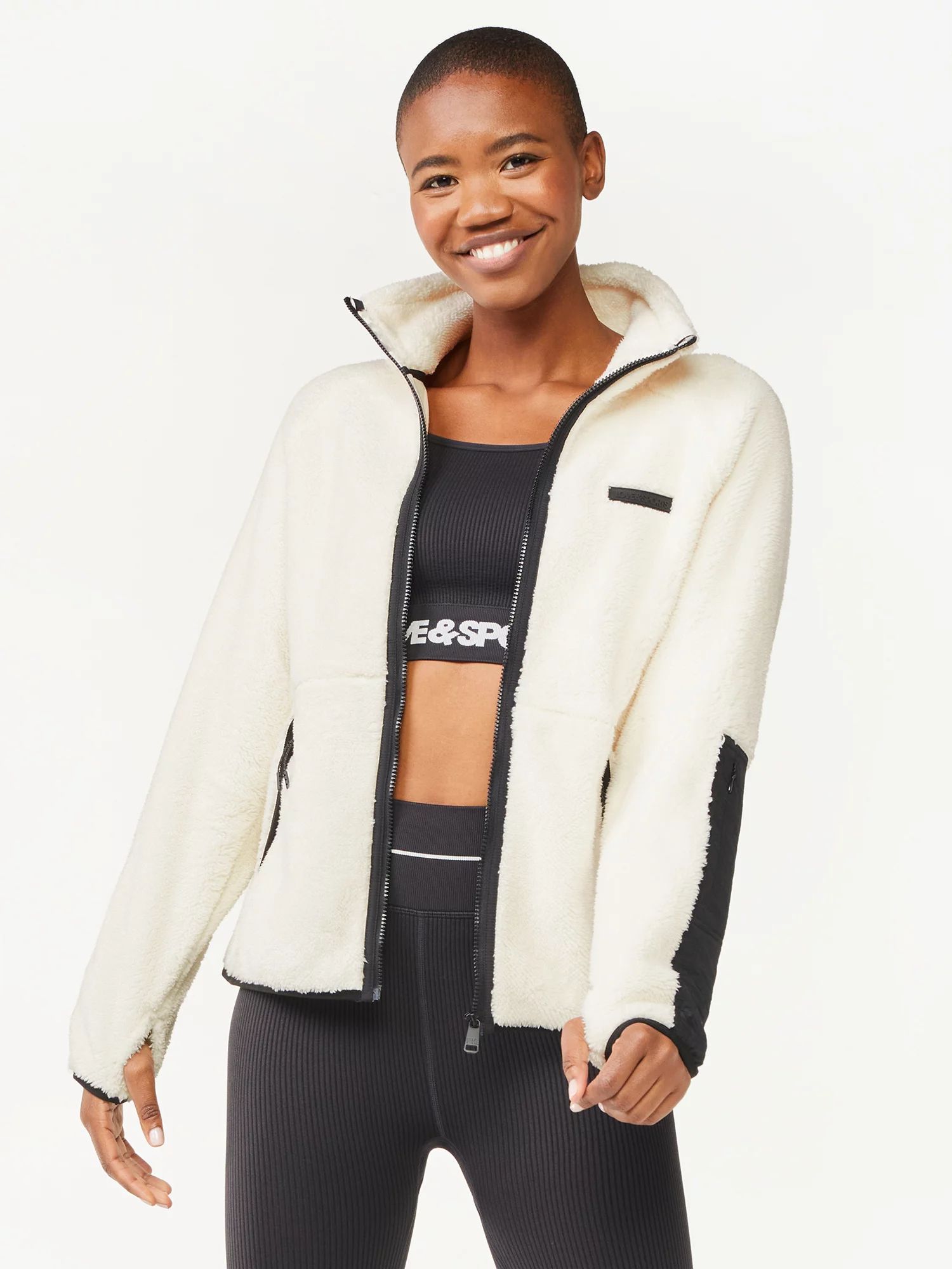 Love & Sports Women's Faux Sherpa Jacket with Headband - Walmart.com | Walmart (US)