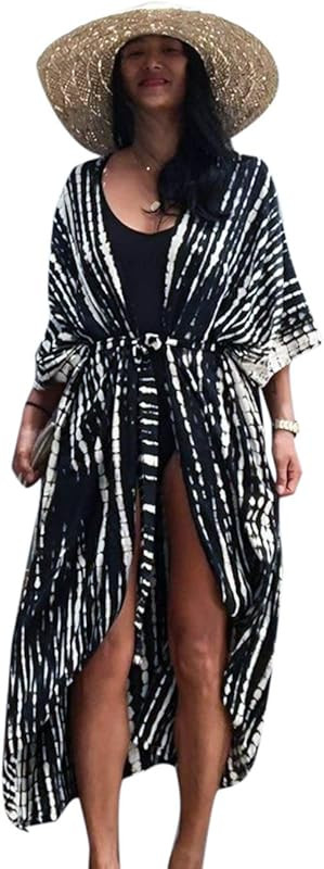 EDOLYNSA Women's Beach Coverups Long Kimono Robe Open Front Swimsuit Cover up | Amazon (US)