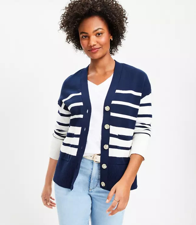 Petite Tipped Ribbed Sweater Jacket | LOFT