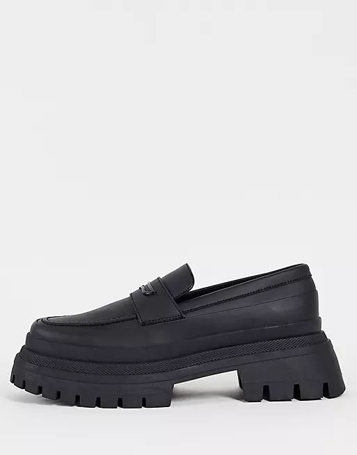 ASOS DESIGN chunky sole loafer in black faux leather | ASOS (Global)