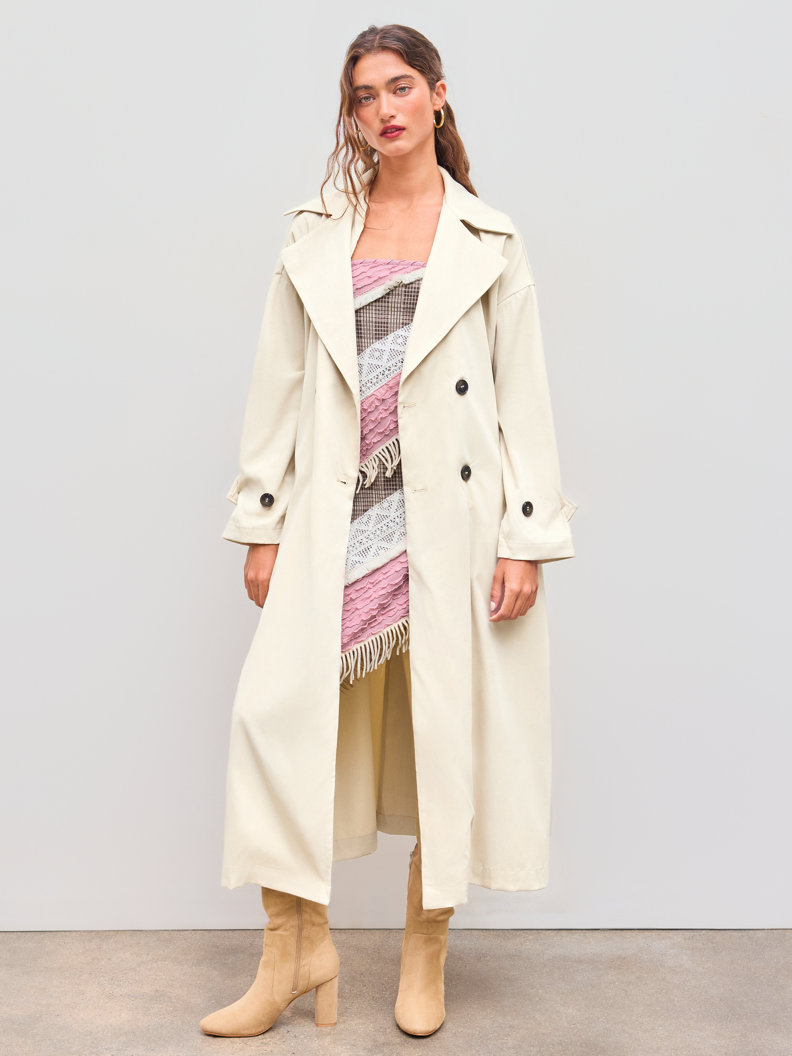 Oversized Trench Coat With Belt For Daily Casual | Cider