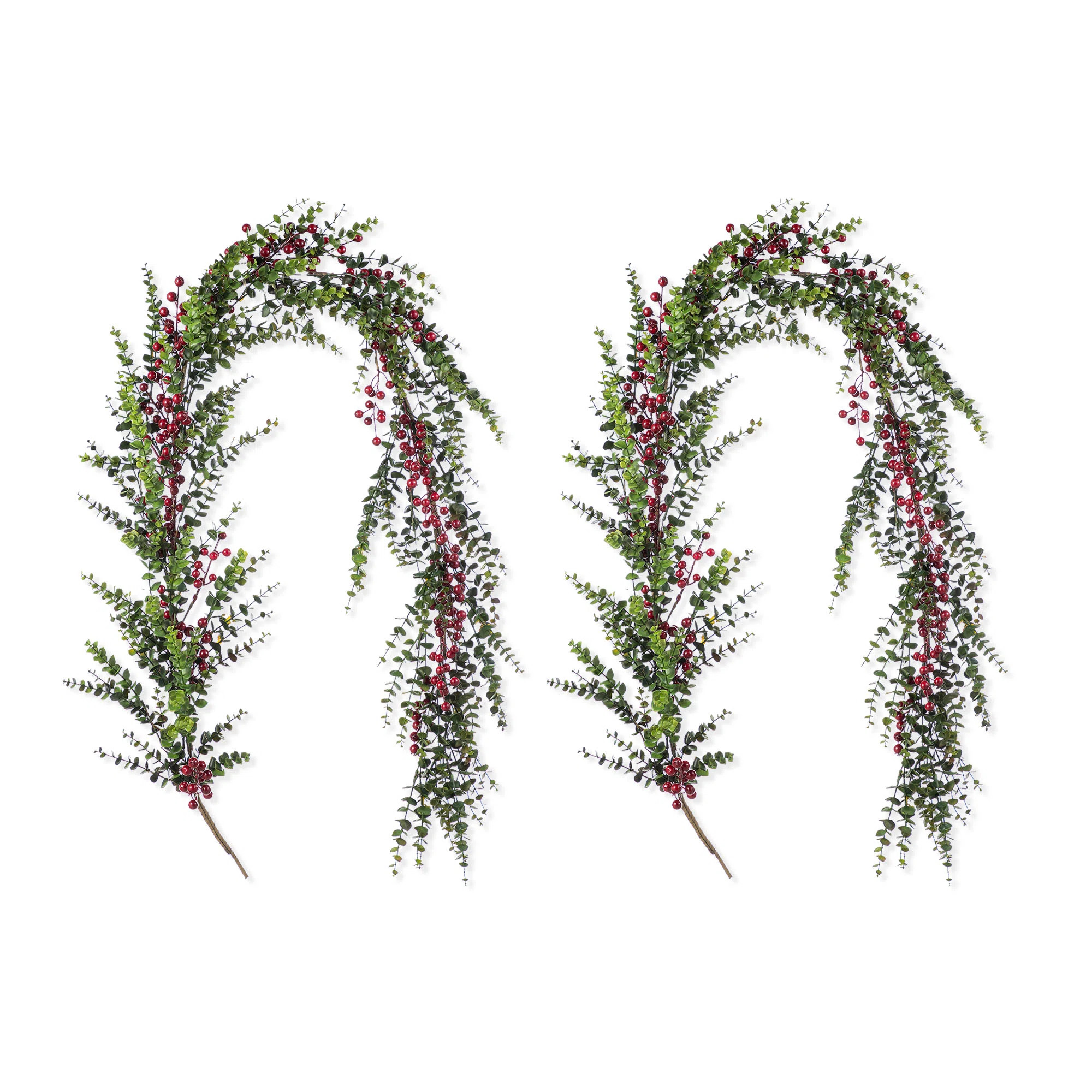 6‘ Christmas Greenery PE Dripping Eucalyptus Garland  with Red Berries (Set of 2) | Wayfair North America