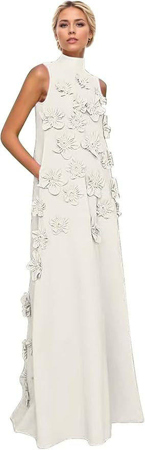 RYANTH Satin Mother of The Bride Dresses for Wedding 3D Flower Formal Gows Long A Line Wedding Gu... | Amazon (US)