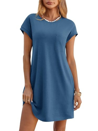 Wenrine Womens Summer T Shirt Dress Casual Short Sleeve Crewneck Loose Flowy Mini Dresses with Po... | Amazon (US)