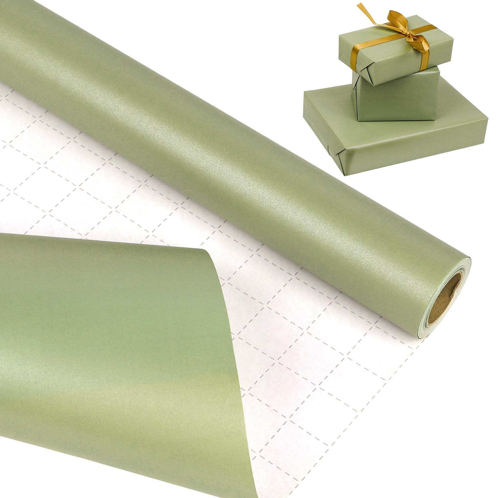 HBell Green Wrapping Paper Roll,43cm x 10m Pearly Lustre Solid Color Matte Wrapping Paper,Pearles... | Amazon (UK)