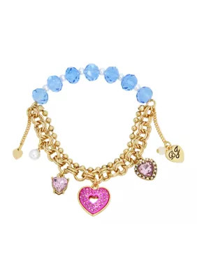 Betsey Johnson Heart Charm Beaded Stretch Bracelet | Belk