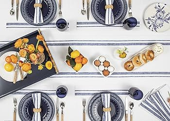 Solino Home Linen Stripe Table Runner – French Stripe, 14 x 48 Inch, Navy and White – Handcra... | Amazon (CA)