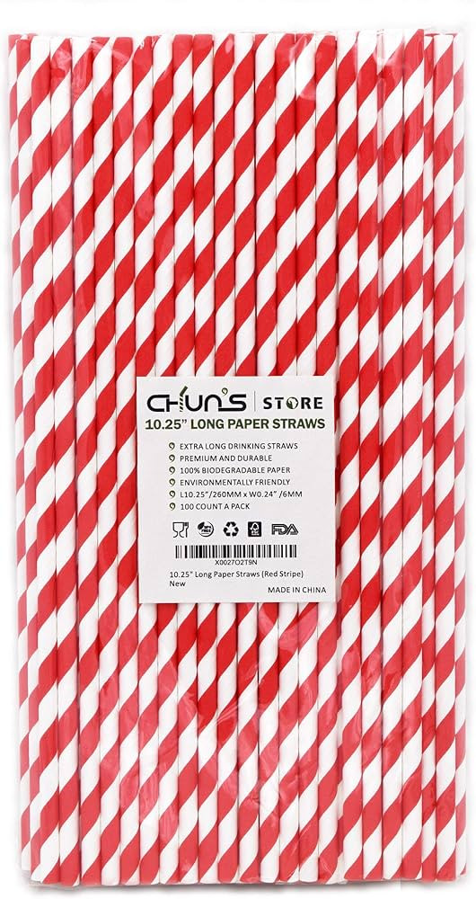 Extra Long Paper Straws 10 Inch - Biodegradable Disposable Long Drinking Straws - Red/White Strip... | Amazon (US)