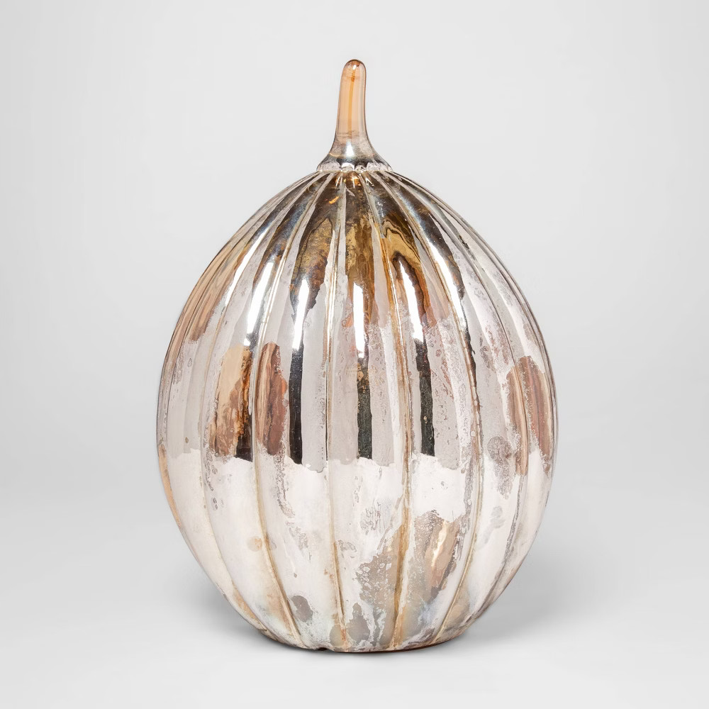 12.5"" x 8.7"" Light-Up Glass Pumpkin Silver - Threshold | Target