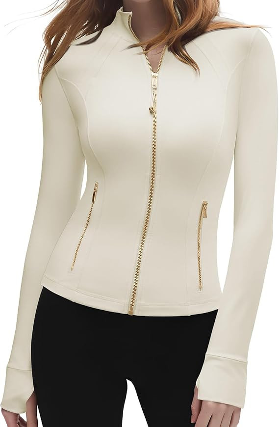 SUUKSESS Women Golden Full Zip Up Workout Cropped Jackets Lightweight Athletic Yoga Tops | Amazon (US)