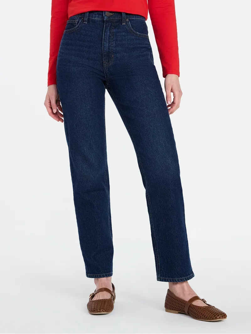 Time and Tru Women's High Rise Straight Leg Jeans, 30" Inseam, Sizes 0-22, 0S-22S | Walmart (US)