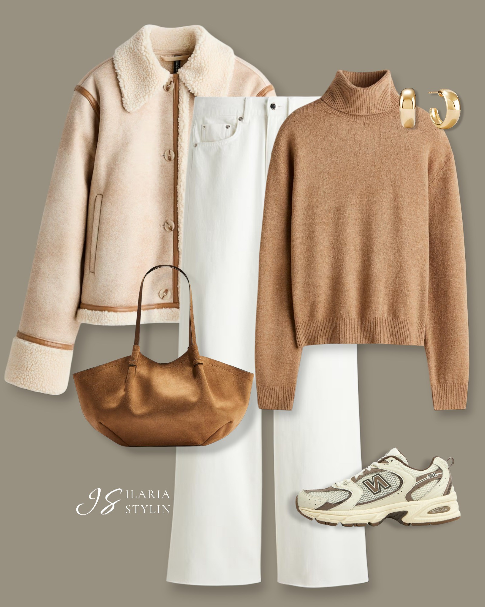 OUTFIT IDEAS: FALL / WINTER autumn outfit, fall outfit, winter outfit, light beige jackt, double-faced jacket, fleece jacket, camel sweater, turtleneck sweater, white jeans, wide leg jeans, camel bag, suede-effect bag, shoulder bag, new balance 530, brown new balance casual outfit, casual chic outfit

#LTKSeasonal #LTKootd #LTKStyleTip