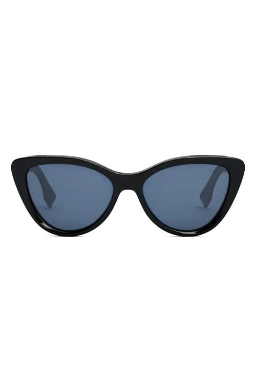 The Fendi Lettering 55mm Cat Eye Sunglasses in Shiny Black /Blue at Nordstrom | Nordstrom