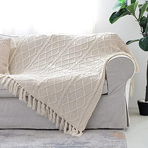 Solid Soft Cozy Cable Knitted Blanket Throw, Lightweight Decorative Textured Cream Throw Blanket wit | Amazon (US)