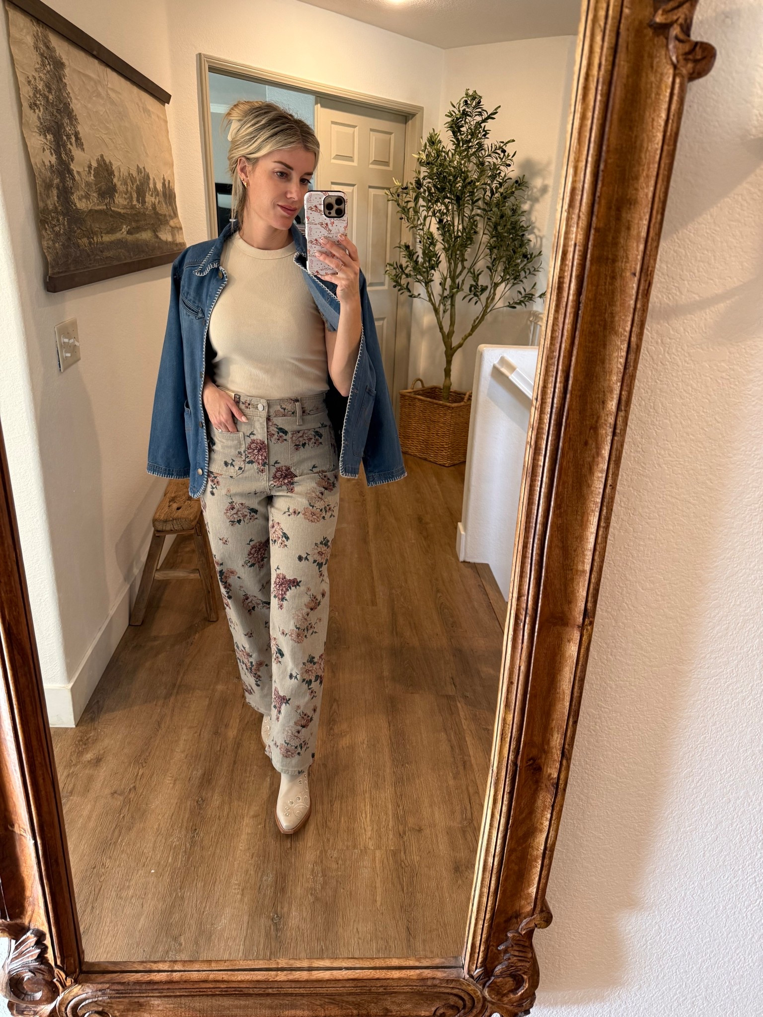 Floral denim for spring? Yes please! Wearing size 4. TTS

#LTKootd #LTKmomlife #LTKOver40