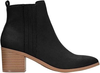 Viandso Womens Autumn Winter Matte Ankle Boots Pointed Toe Stacked Mid Heel Booties | Amazon (US)
