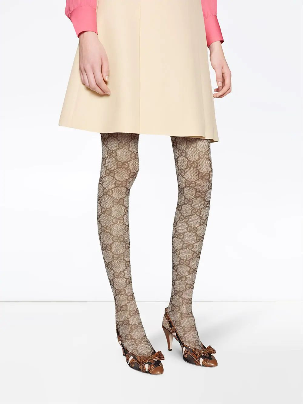 Beige Gg Pattern Tights | The Webster