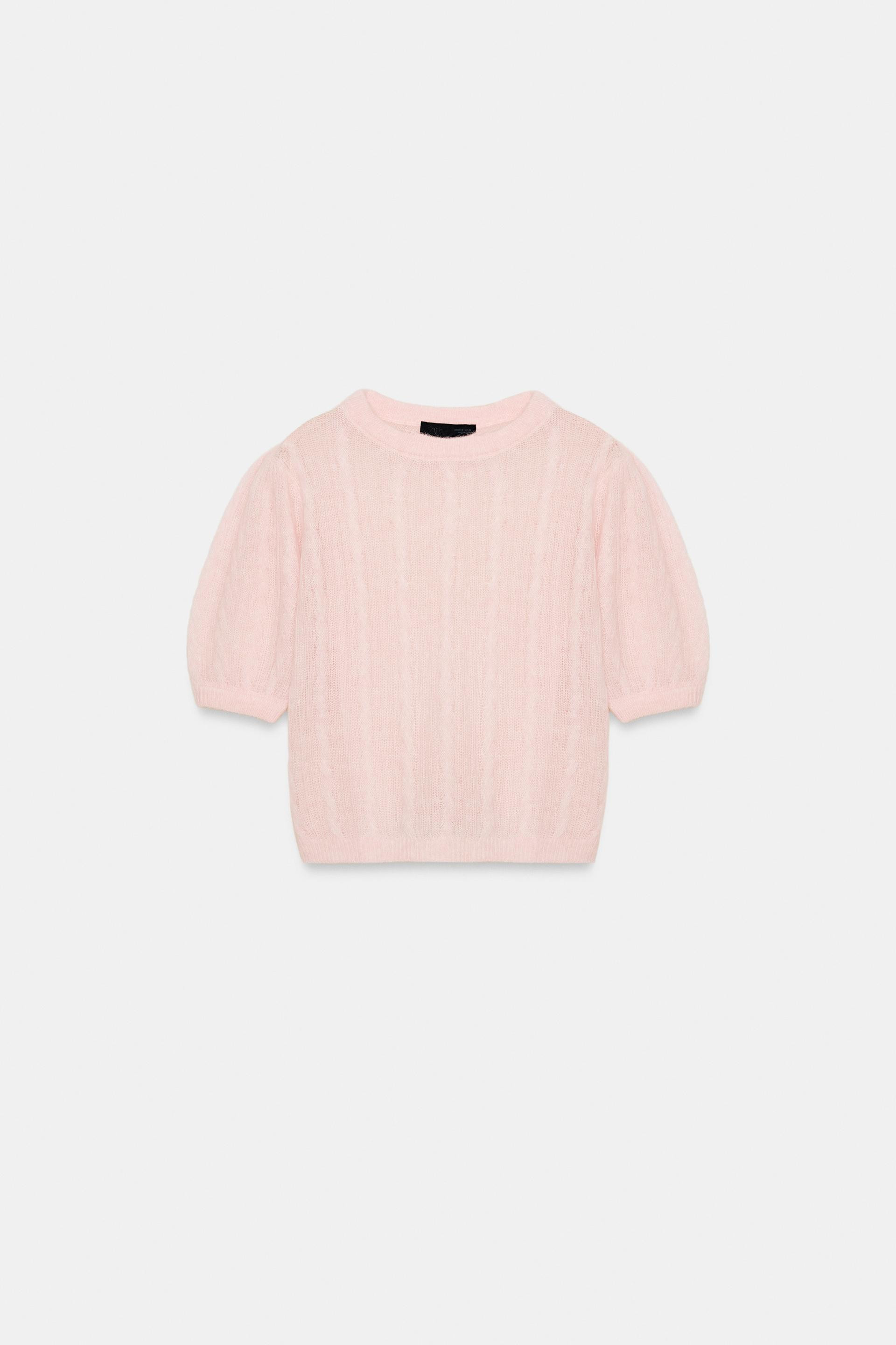 WOOL BLEND CABLE-KNIT SHORT SLEEVE SWEATER | Zara US
