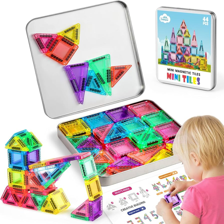 3 otters Travel Magnetic Tiles with Case, 44PCS Mini STEM Toys Travel Magnetic Building Blocks fo... | Amazon (US)