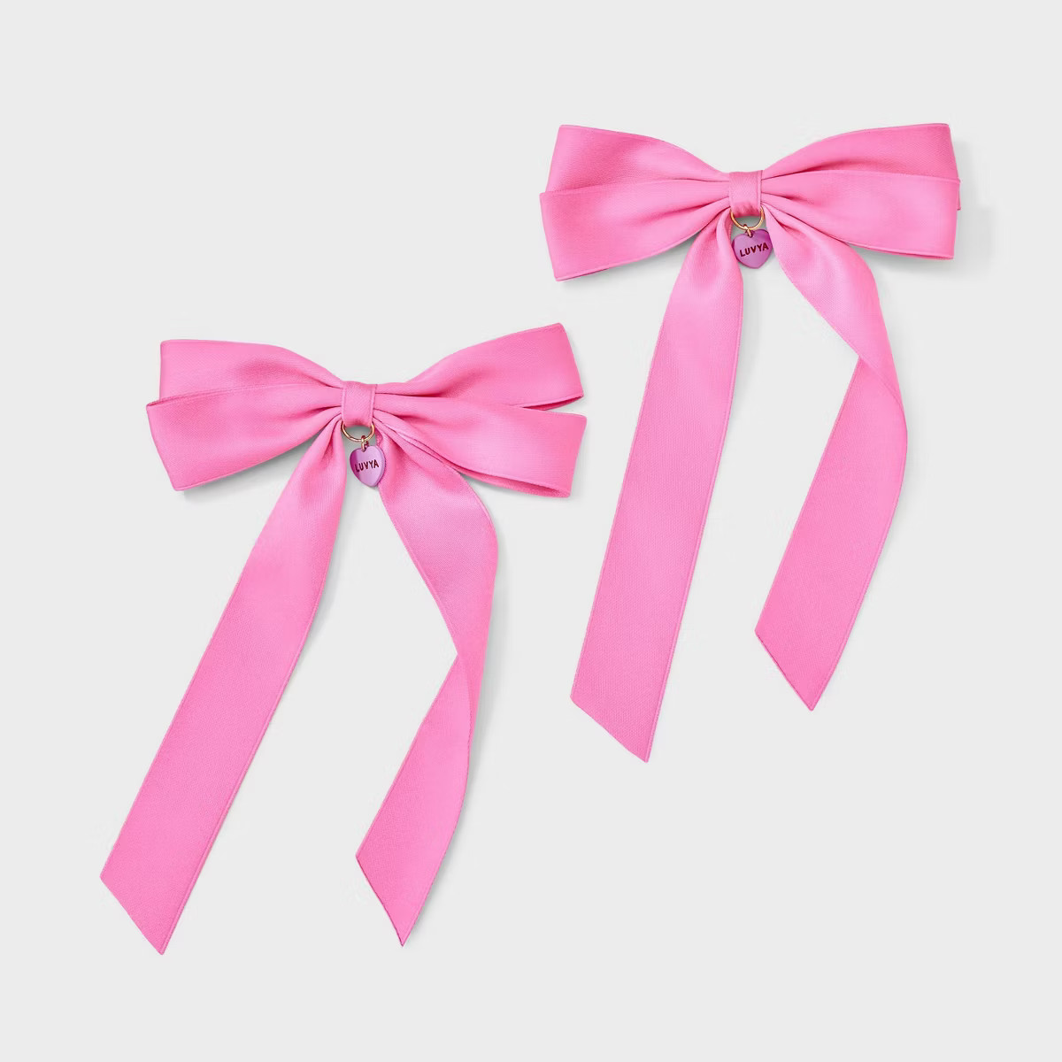 Valentines Satin Bows with Heart Charms 2pc Set - Pink | Target