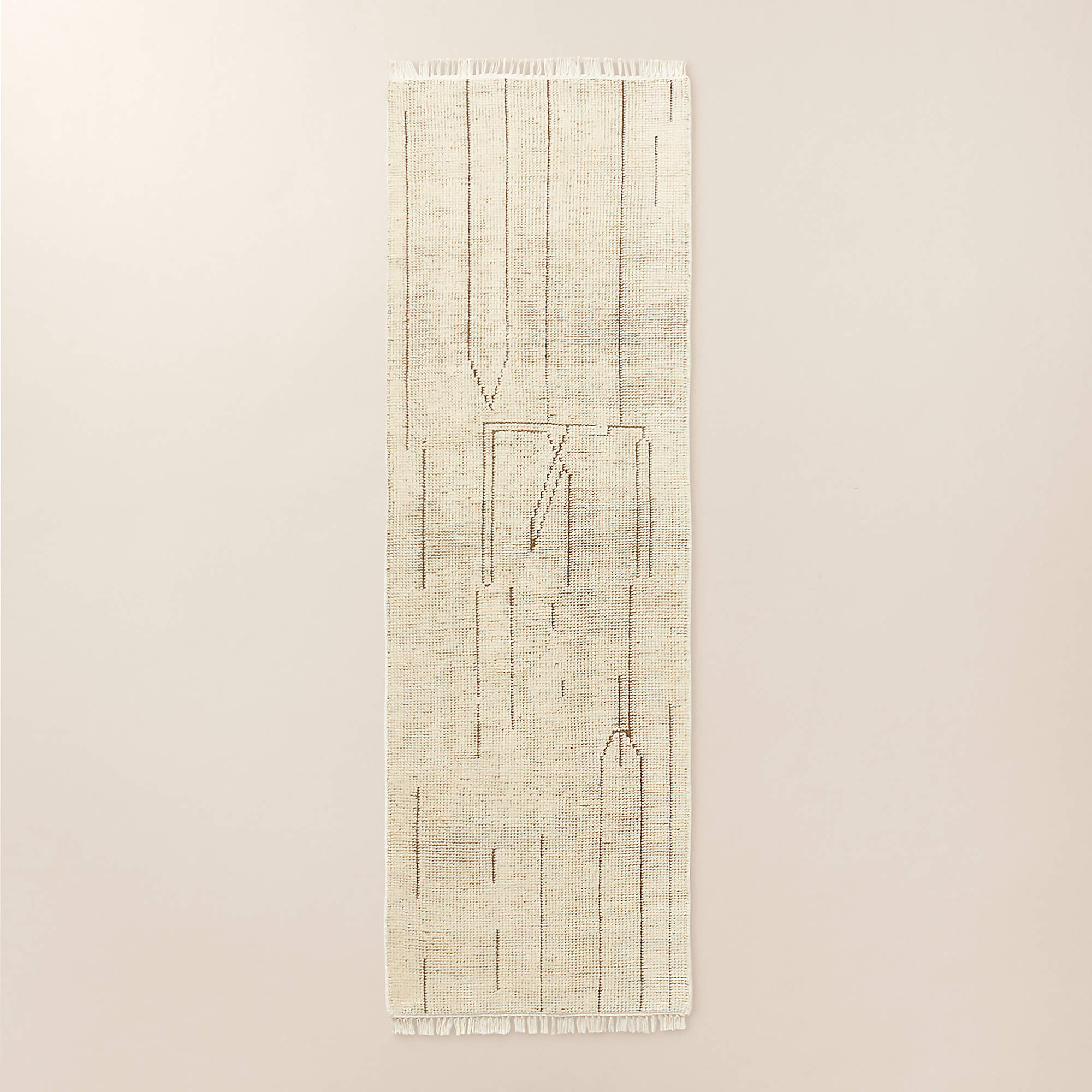 Palos Hand-Knotted Warm White and Tobacco Brown New Zealand Wool Runner Rug 2.5'x8' + Reviews | C... | CB2