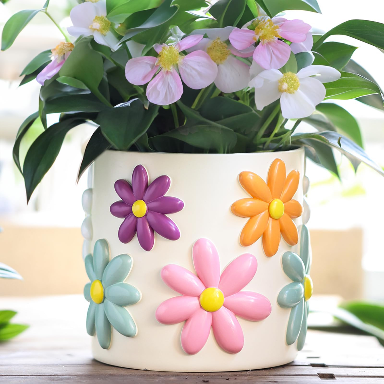 GUGUGO Cute Daisy Planters, Decorative Plant Pots with Drainage Holes, Funny Unique Flower Pot fo... | Amazon (US)