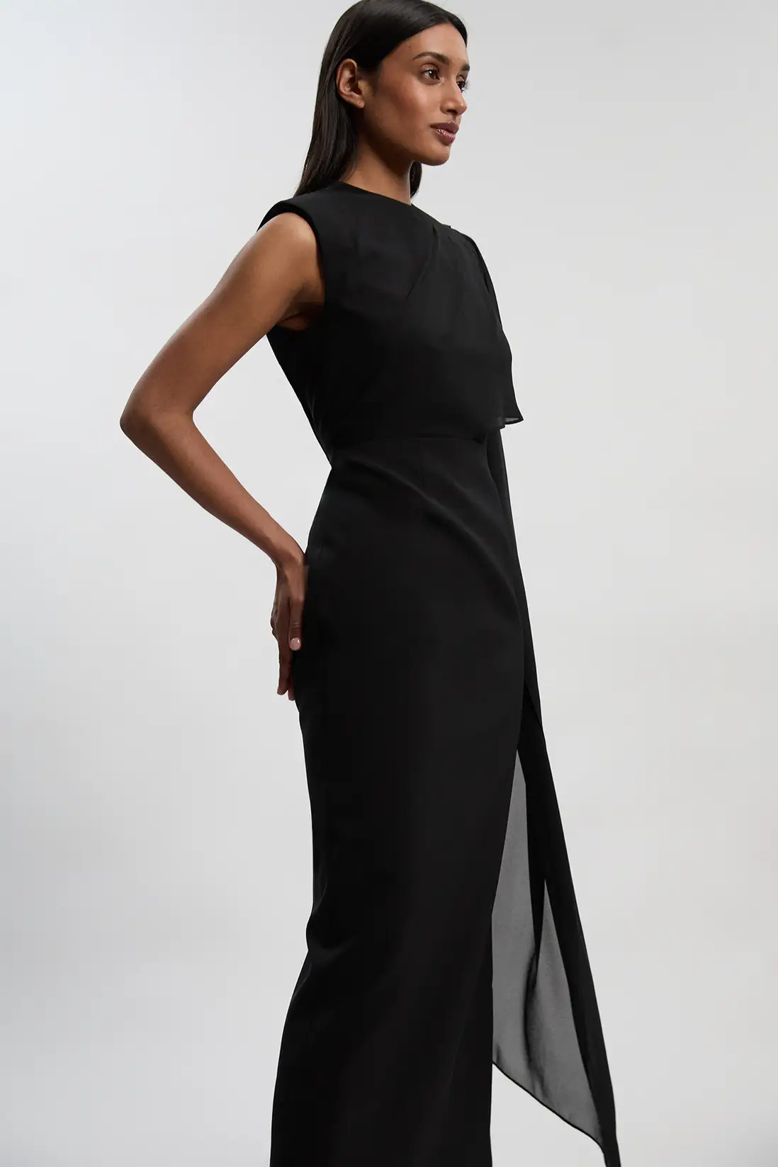 Polished Tailored Cape Drape Maxi Column Dress | Karen Millen