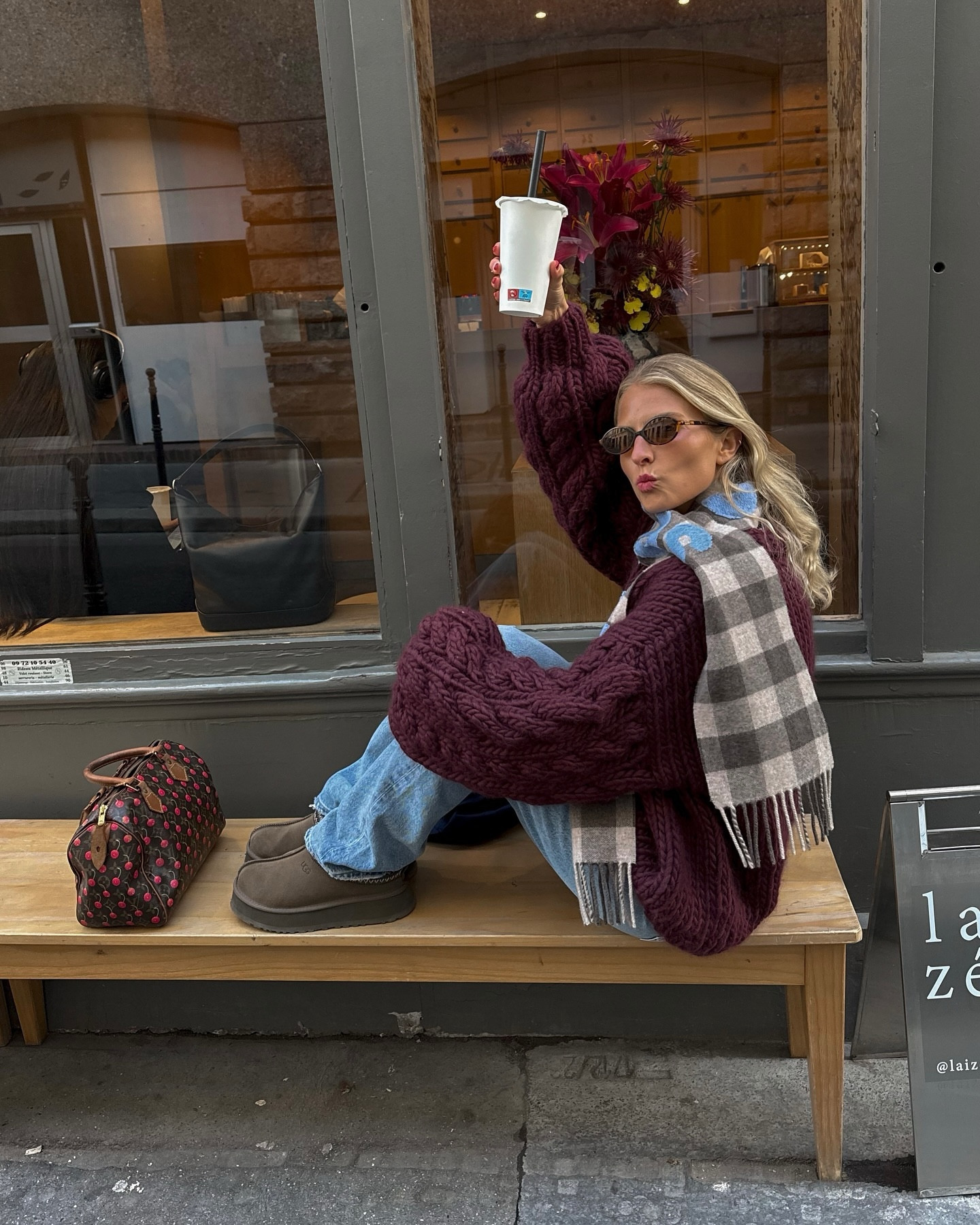 Warning: shopping addiction might be ca	used. Tuesdays are for checked scarfs, relaxed jeans and chunky knits! 🧣✨ Love the cosy vibes of my favourite @ssense pieces. Why choose comfort over quality if you can have both. #SSENSE AD