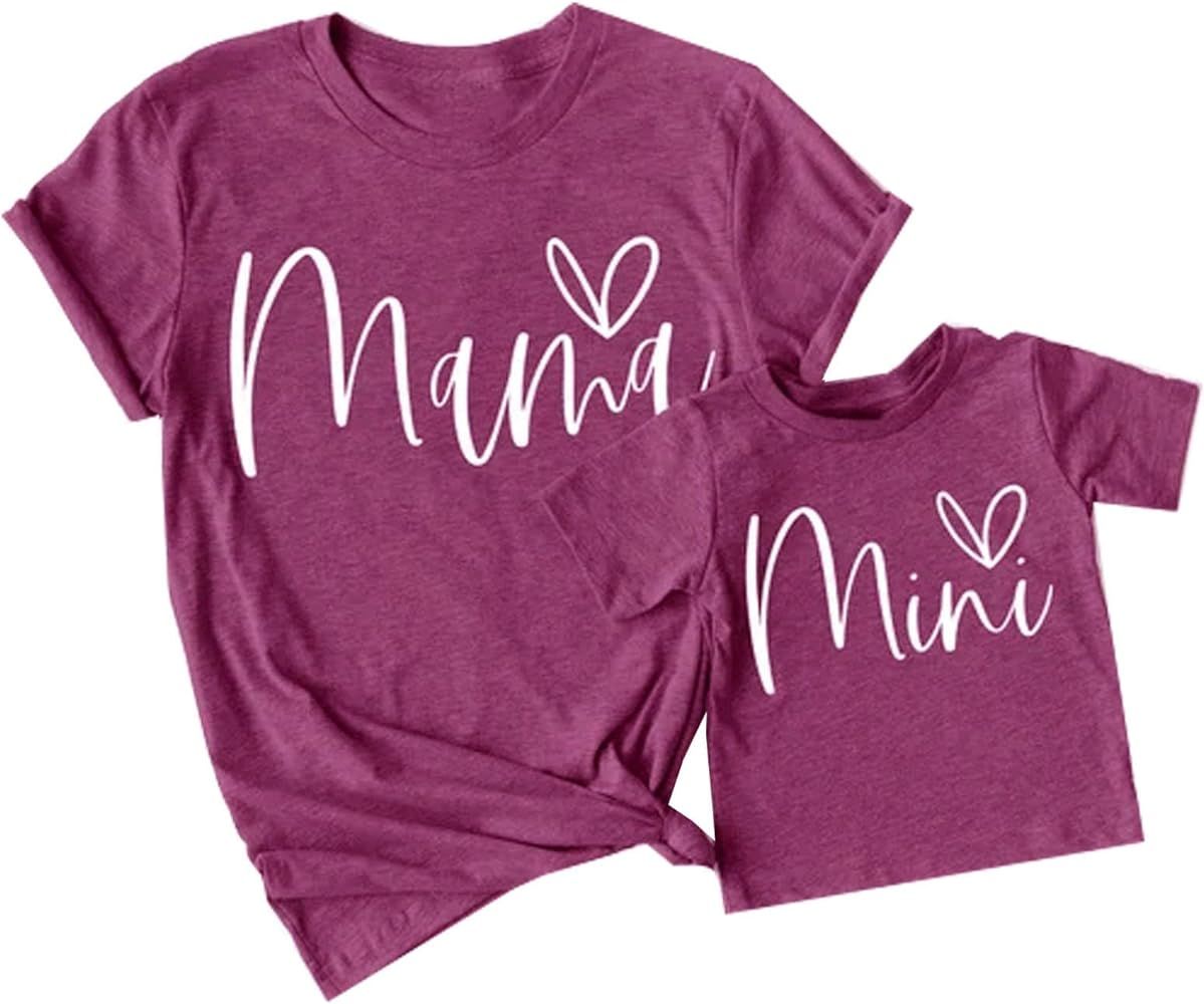 Mama and Mini Shirts Mommy and Me Matching Cute T-Shirts Mama Mini Matching Tee Mother and Daughter  | Amazon (US)