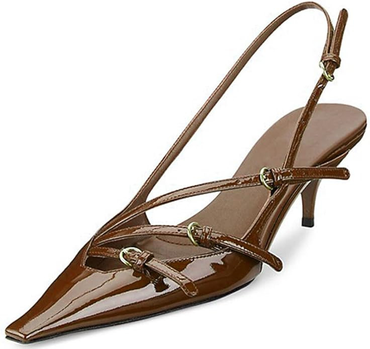 Divanne Kitten Heels for Women, Pointed Toe Slingback Heels Pumps Multi-Buckle Low Heel Sandals S... | Amazon (US)