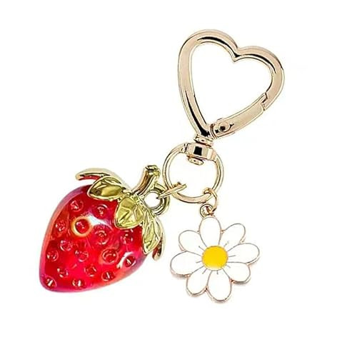 BIIQAKOO Cute Cherry Keychain Rhinestone Bag Charm Strawberry Keychain for Women Handbags Accessorie Great for Gifts | Amazon (US)