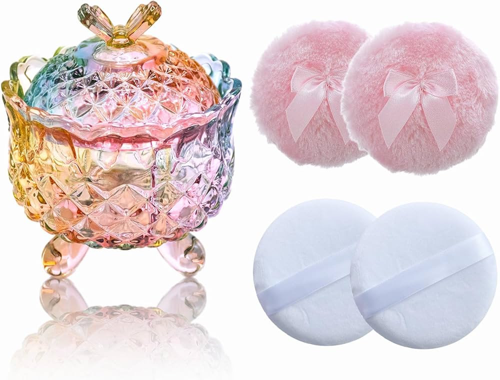 5 Pieces Large Body Powder Puff and Powder Container, Crystal Case for Dust Puff, Powder applicat... | Amazon (US)