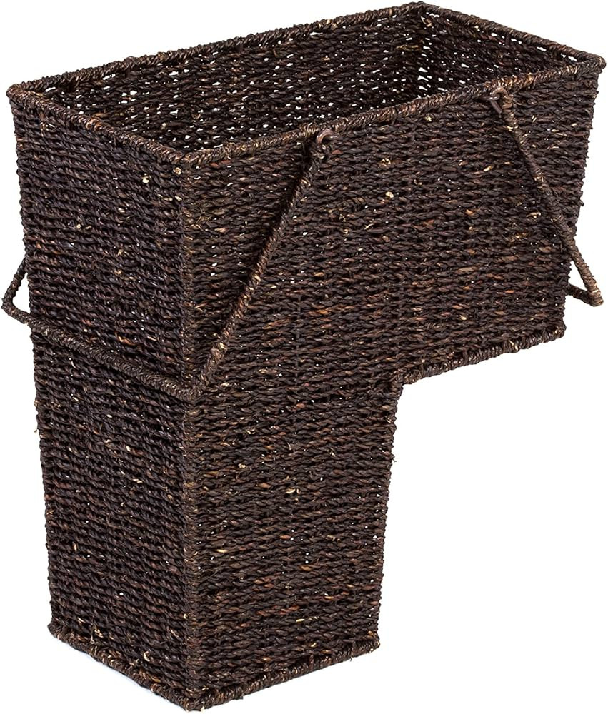 Trademark Innovations 15" Wicker Storage Stair Basket With Handles (Brown) | Amazon (US)