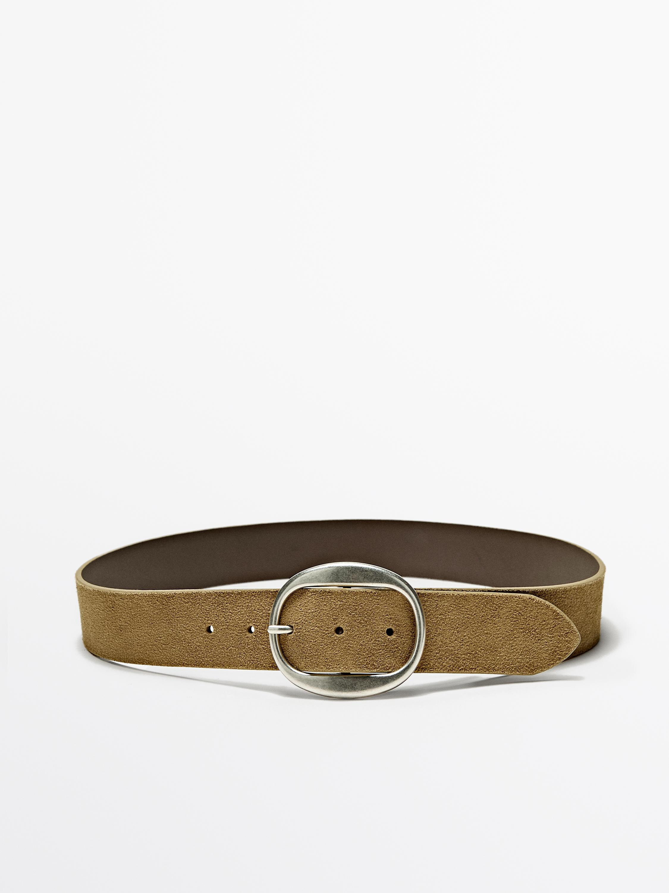 Split suede leather belt with oval buckle | Massimo Dutti US
